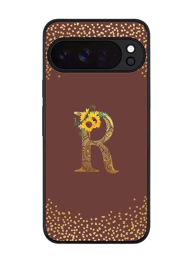 For Google Pixel 10 Pro Case,Slim fit Camera Protection, Shockproof Thin Phone cover  - Custom Floral Monogram - R  (Brown )